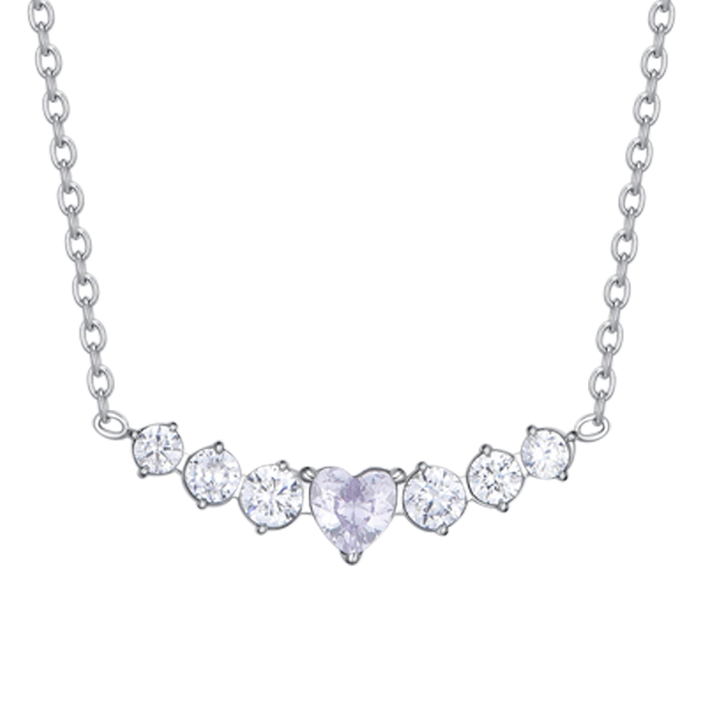 WOMEN'S STEEL NECKLACE WITH HEART AND WHITE CRYSTALS