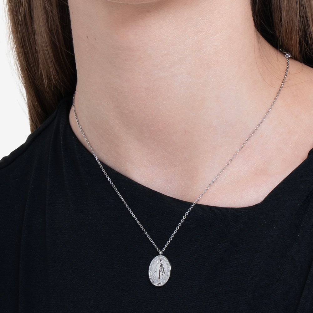 COLLANA DONNA IN ACCIAIO, MEDAGLIETTA CON MADONNINA MIRACOLOSA