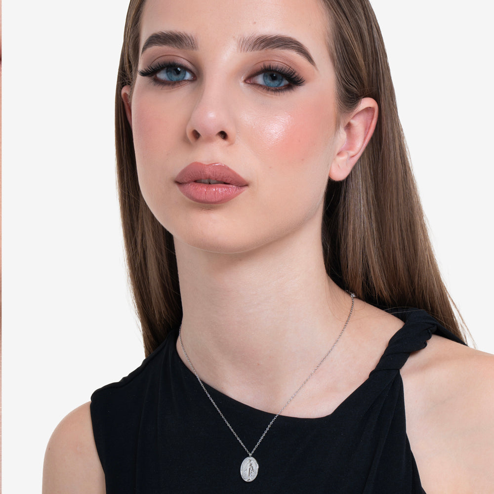 COLLANA DONNA IN ACCIAIO, MEDAGLIETTA CON MADONNINA MIRACOLOSA