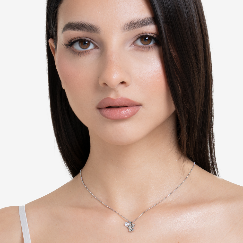 COLLANA DONNA IN ACCIAIO CON ANGELO E ZIRCONE BIANCO