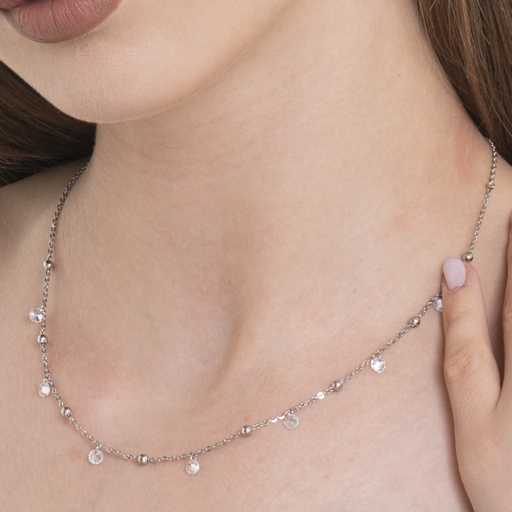 COLLANA DONNA IN ACCIAIO CON ZIRCONI BIANCHI
