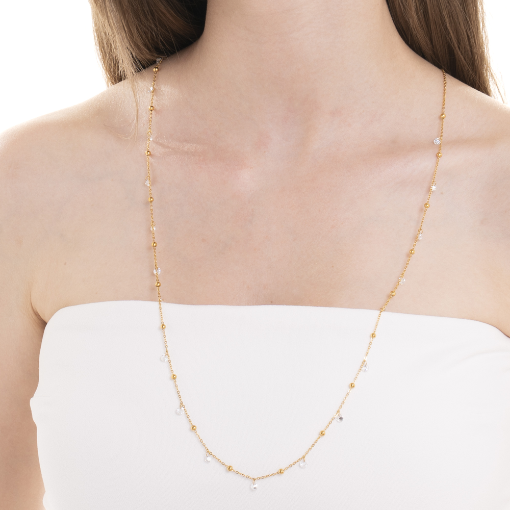 COLLANA DONNA IN ACCIAIO IP GOLD CON ZIRCONI BIANCHI