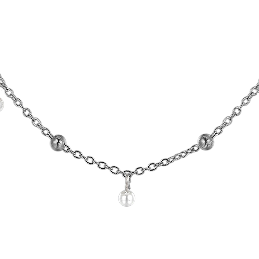 WOMEN'S STEEL NECKLACE WITH WHITE PEARLS
