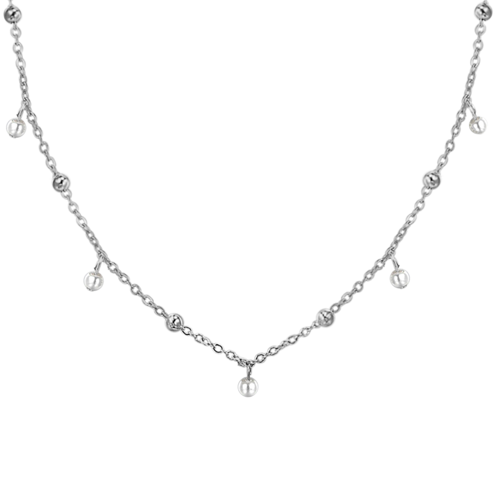 WOMEN'S STEEL NECKLACE WITH WHITE PEARLS