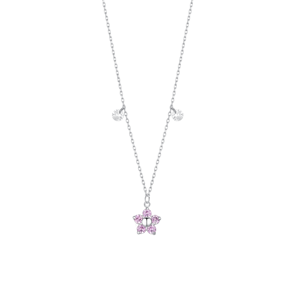 COLLANA DONNA IN ACCIAIO CON PENDENTE FIORE CON E PETALI ZICONE MAGENTA