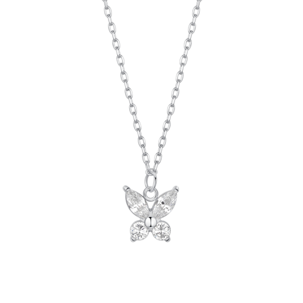 COLLANA DONNA IN ACCIAIO CON PENDENTE FARFALLA ED ALI ZIRCONE BIANCO