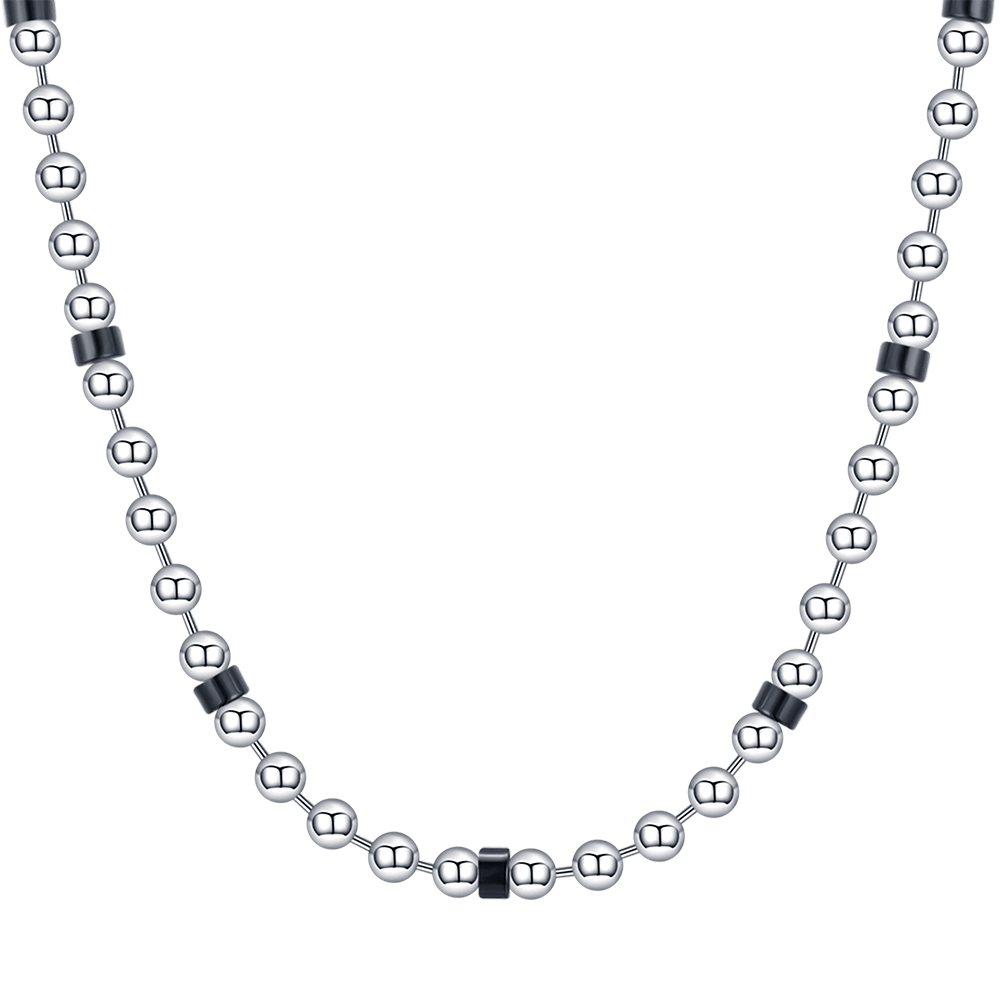 STEEL MEN'S NECKLACE WITH BLACK ELEMENTS