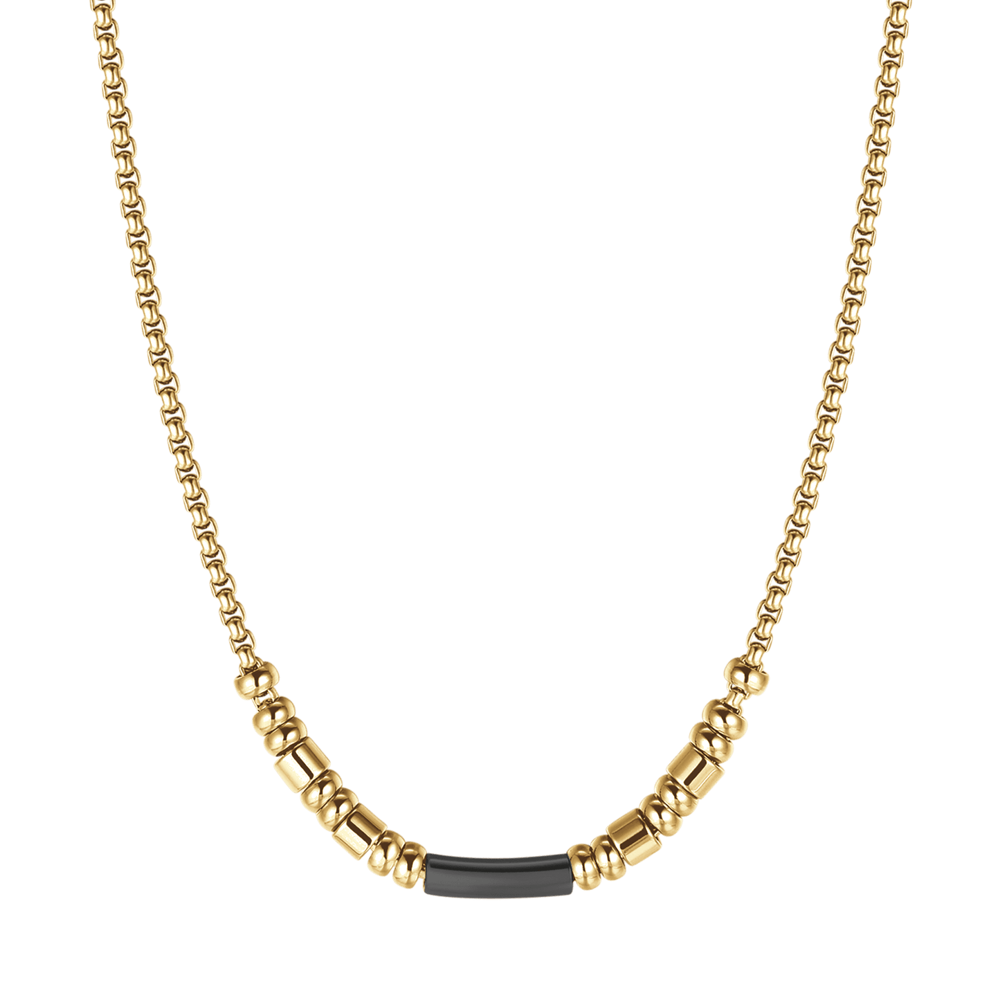 MEN'S STEEL IP GOLD NECKLACE WITH BLACK IP ELEMENT