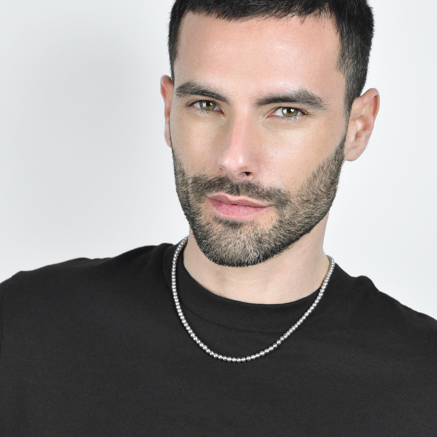 STEEL MEN'S NECKLACE WITH GRAY PEARLS