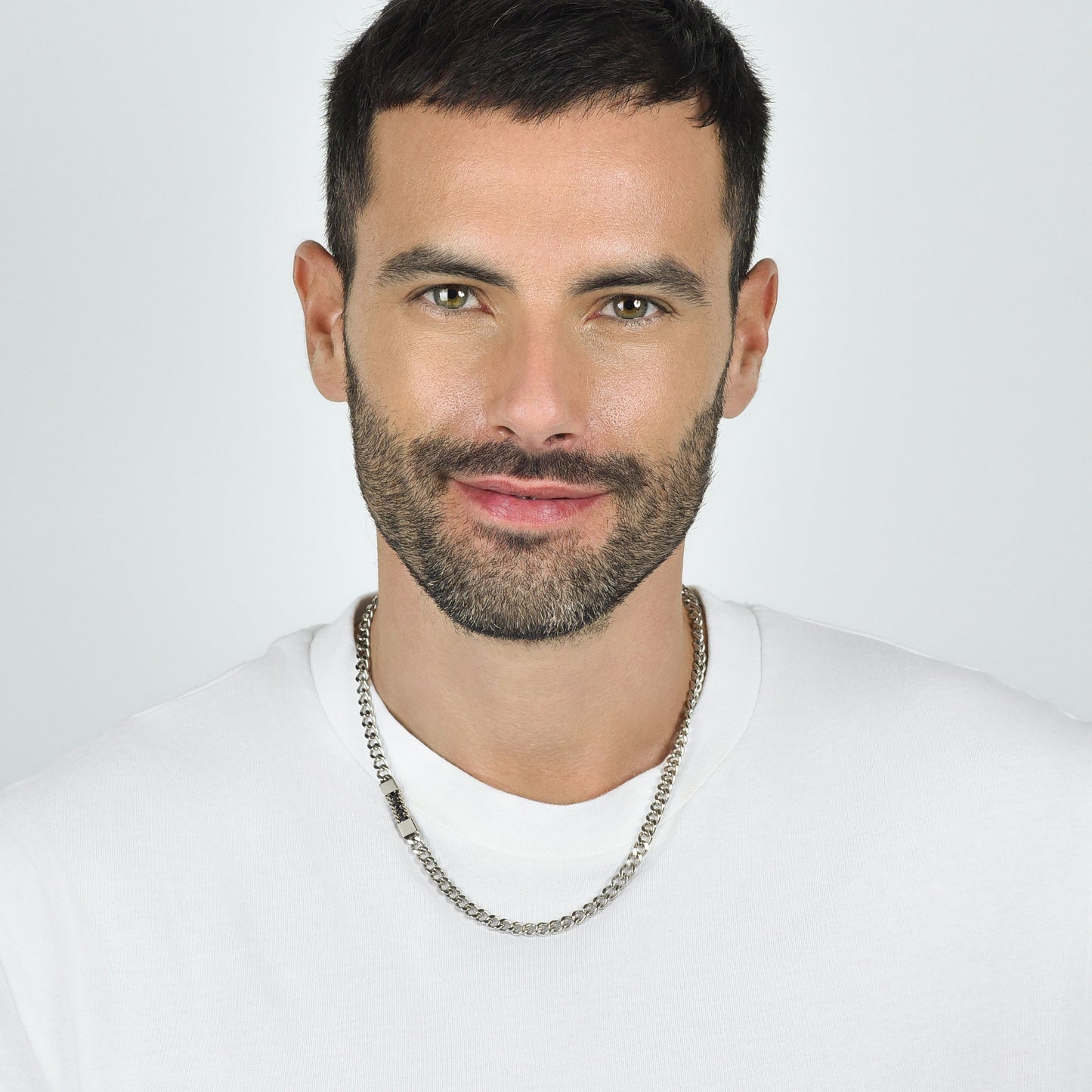 MEN'S STEEL ELEMENT NECKLACE WITH BLACK CRYSTALS