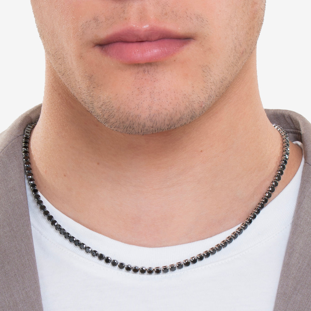 STEEL MEN'S TENNIS NECKLACE WITH BLACK CRYSTALS
