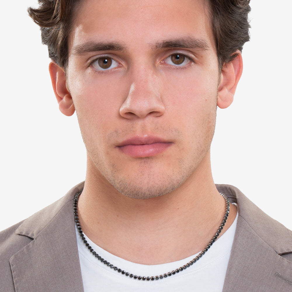 STEEL MEN'S TENNIS NECKLACE WITH BLACK CRYSTALS