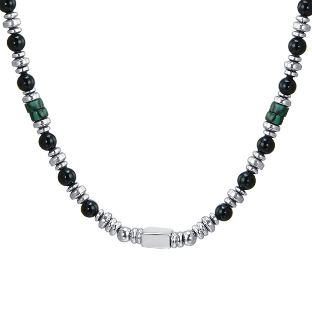 BLACK AGATE STEEL MEN'S NECKLACE
