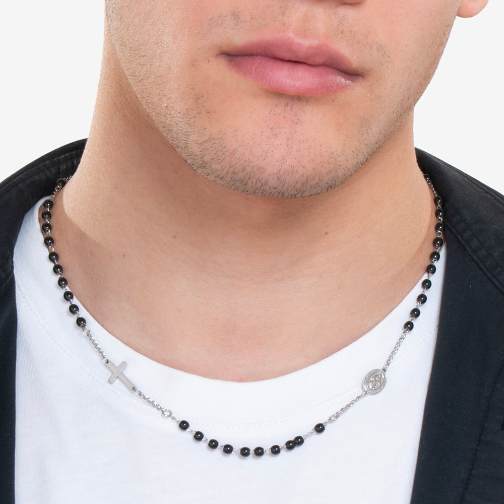 COLLANA UOMO ROSARIO IN ACCIAIO NERO