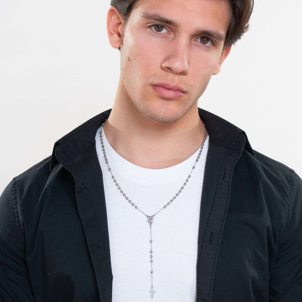 COLLANA UOMO ROSARIO IN ACCIAIO