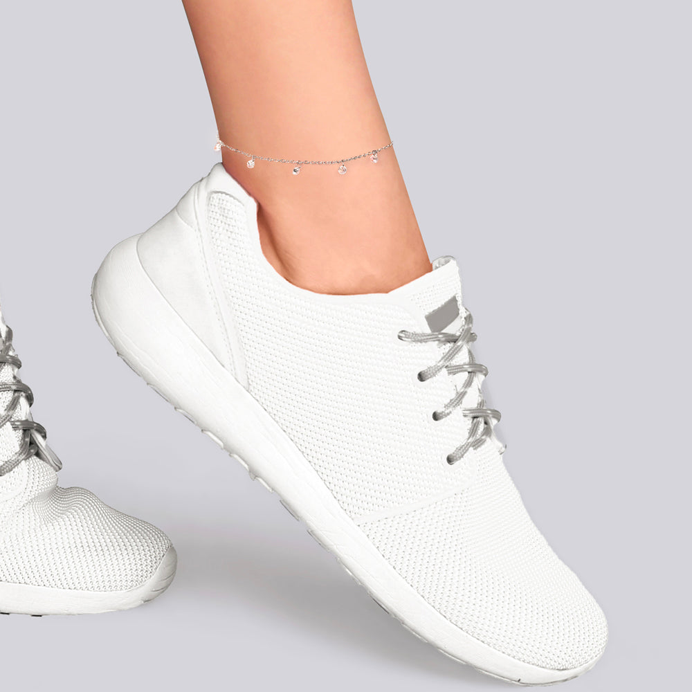 WHITE CUBIC ZIRCONIA STEEL WOMEN'S ANKLET