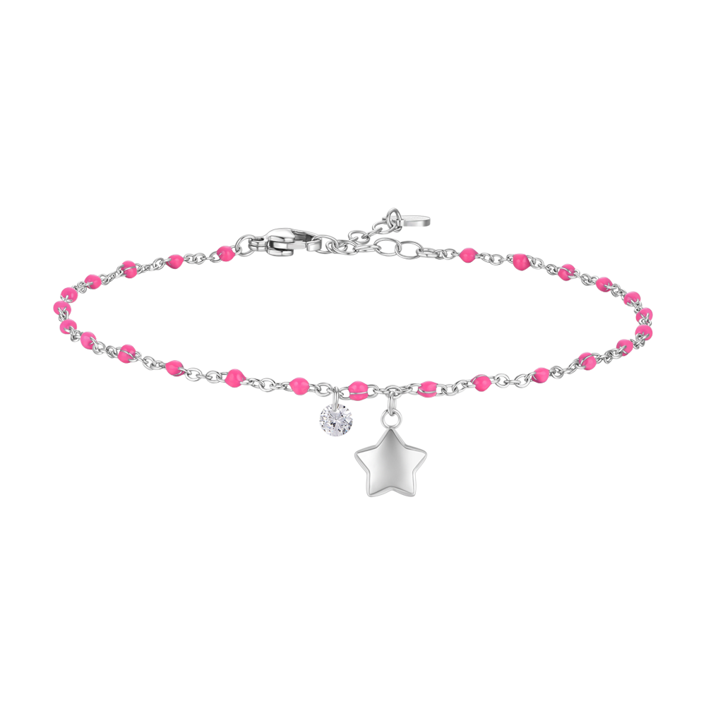 CAVIGLIERA DONNA IN ACCIAIO CON STELLA, CRISTALLO E PIETRE CON SMALTO FUCSIA