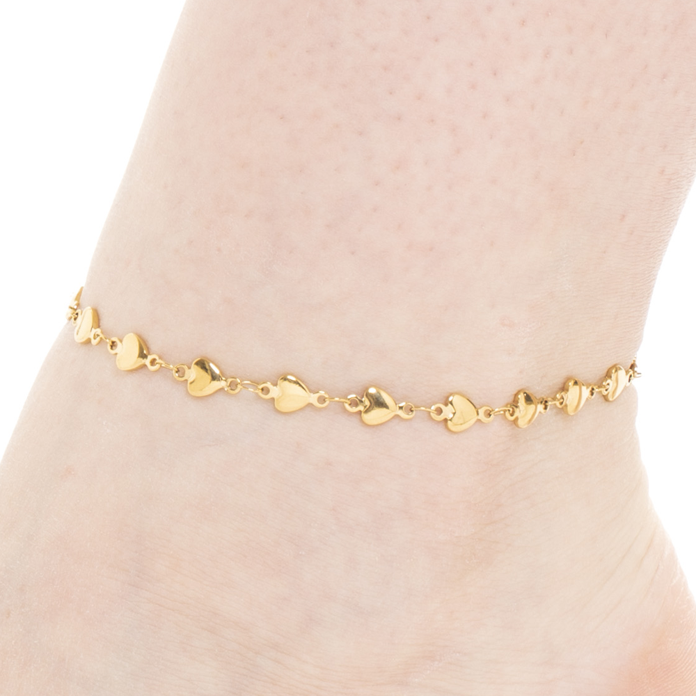 CAVIGLIERA DONNA IN ACCIAIO IP GOLD CON CUORI