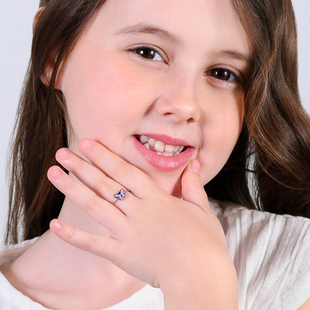 PURPLE ENAMEL STEEL GIRL RING