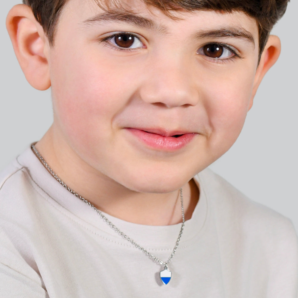 STEEL BABY NECKLACE WITH WHITE AND BLUE ENAMEL