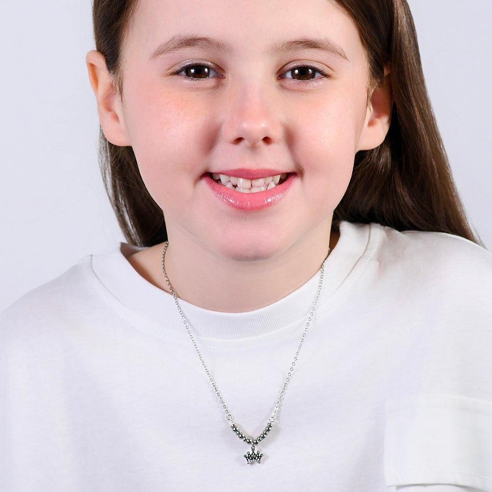 STEEL GIRL NECKLACE WITH CROWN WITH WHITE CRYSTALS