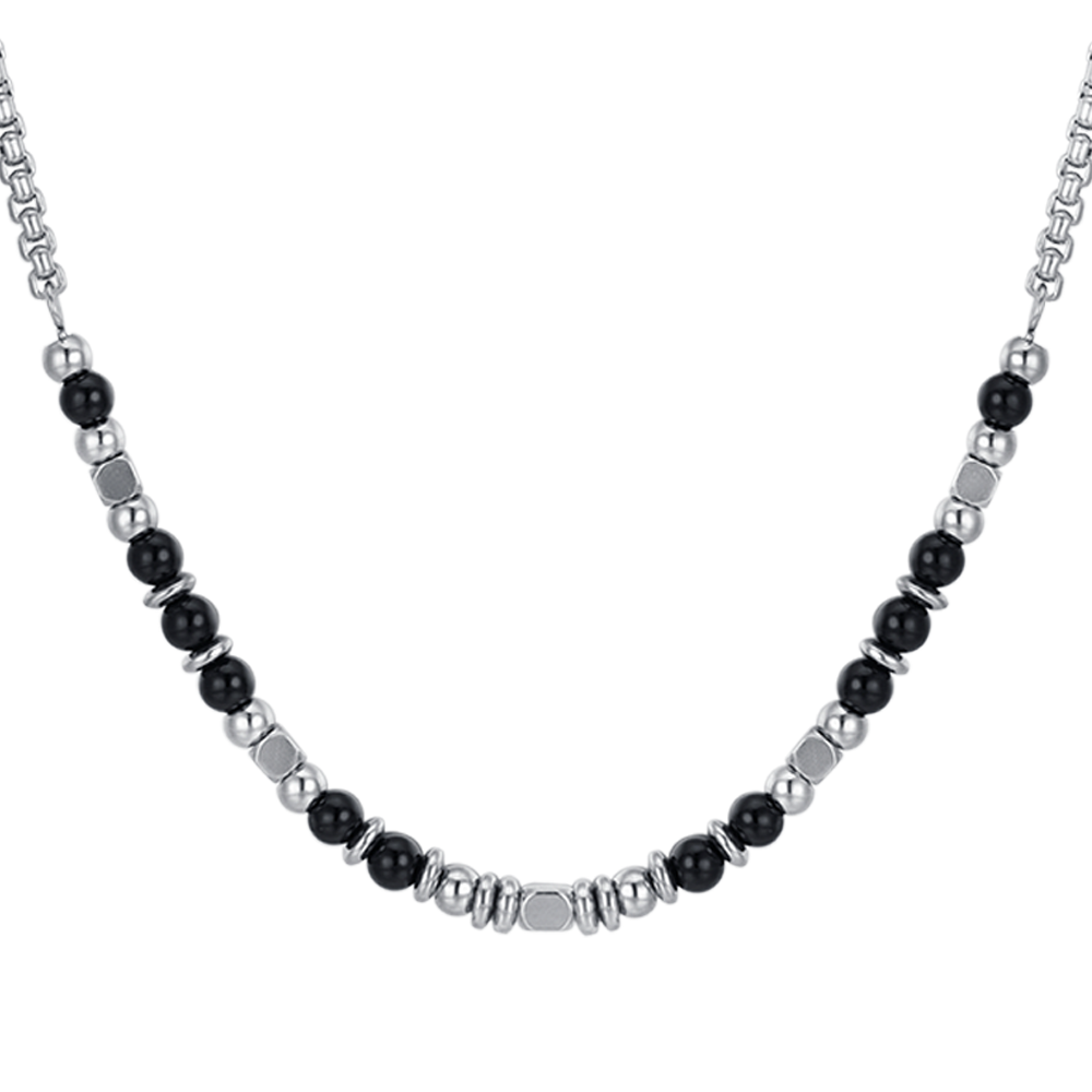 STEEL BABY NECKLACE WITH BLACK AND GRAY STONES