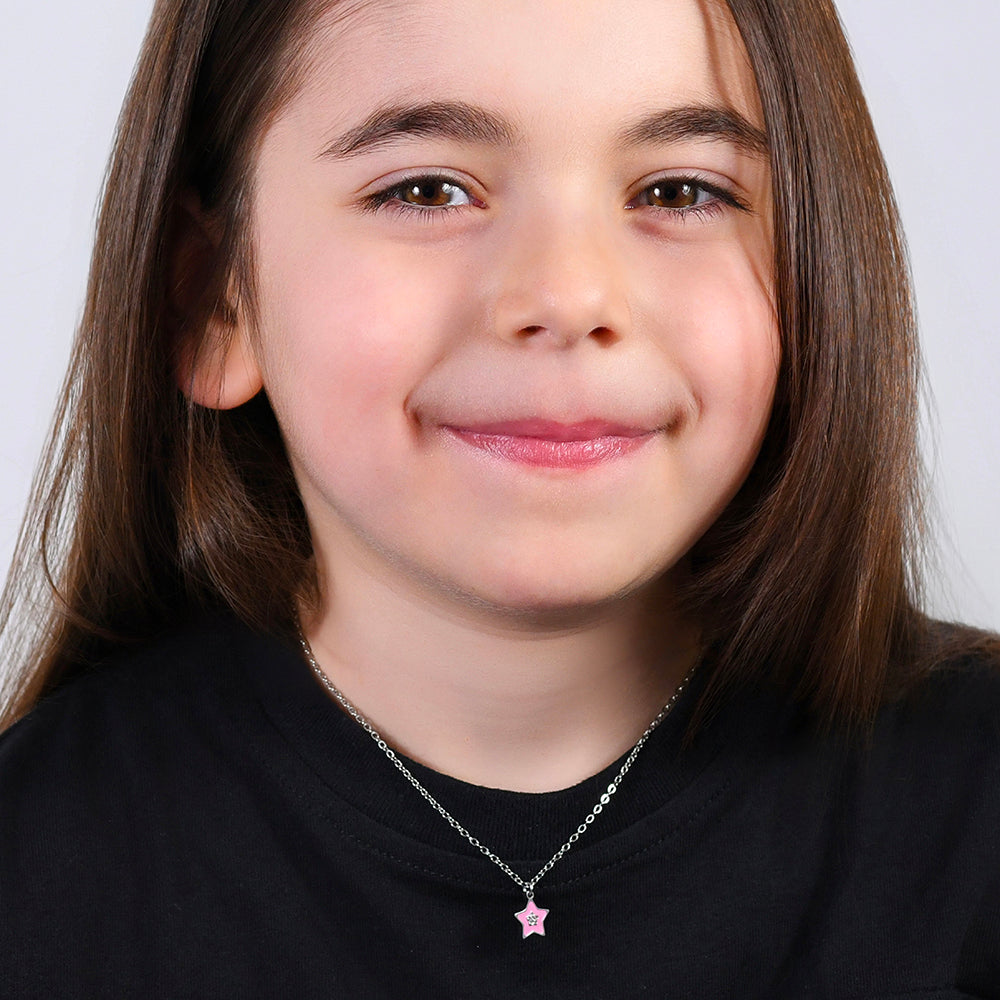 PINK ENAMEL STEEL GIRL NECKLACE