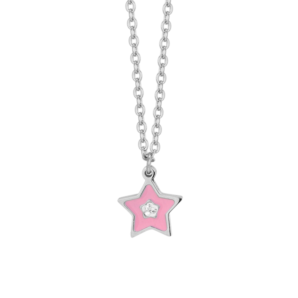 PINK ENAMEL STEEL GIRL NECKLACE