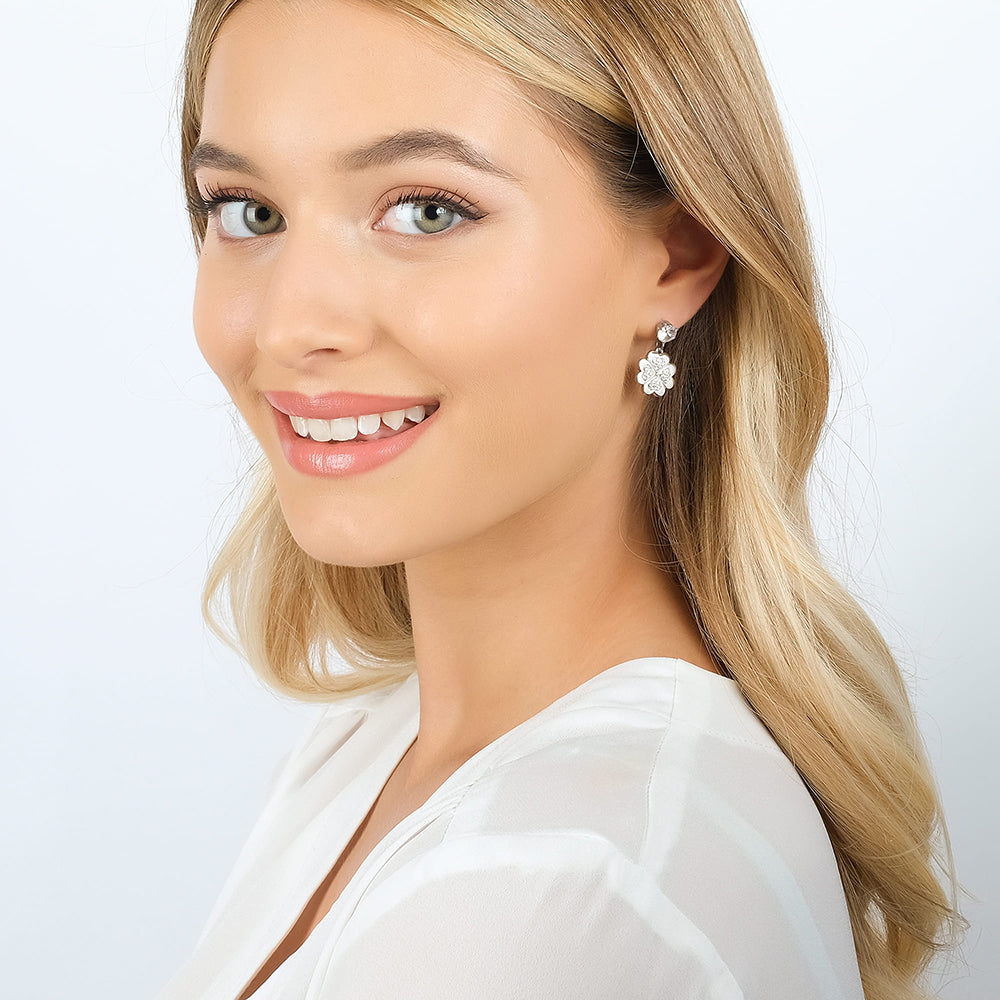 WOMEN'S STEEL SHAMROCK EARRINGS WITH WHITE CRYSTALS