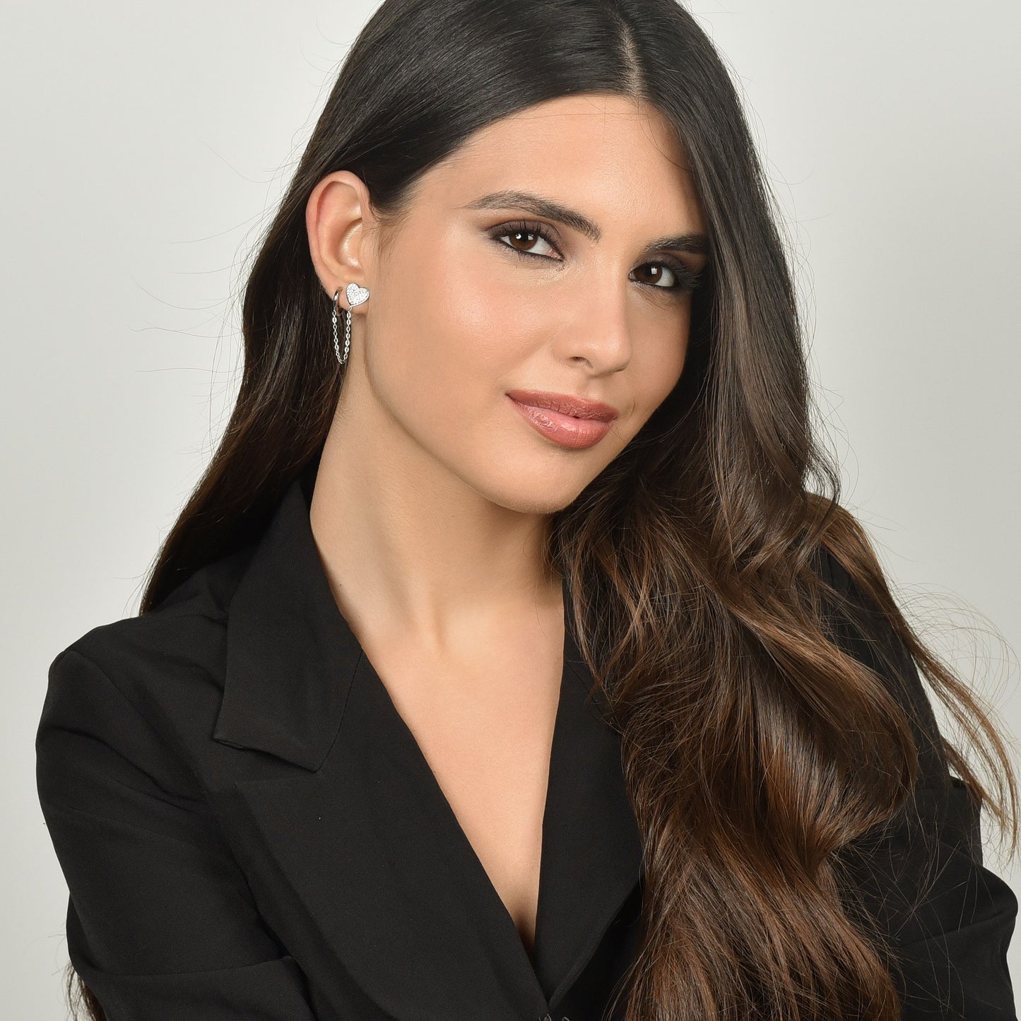 MONO STEEL WOMEN'S HEART EARRING WITH WHITE CRYSTALS