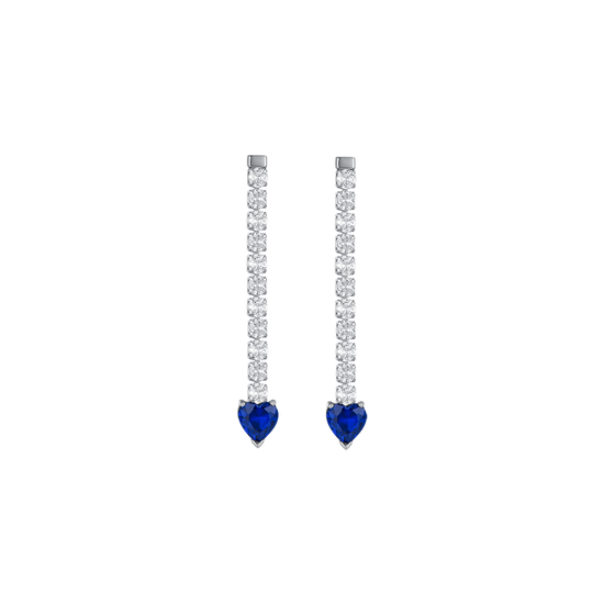 WOMEN'S STEEL TENNIS EARRINGS WITH WHITE CRYSTALS AND BLUE CRYSTAL HEARTS