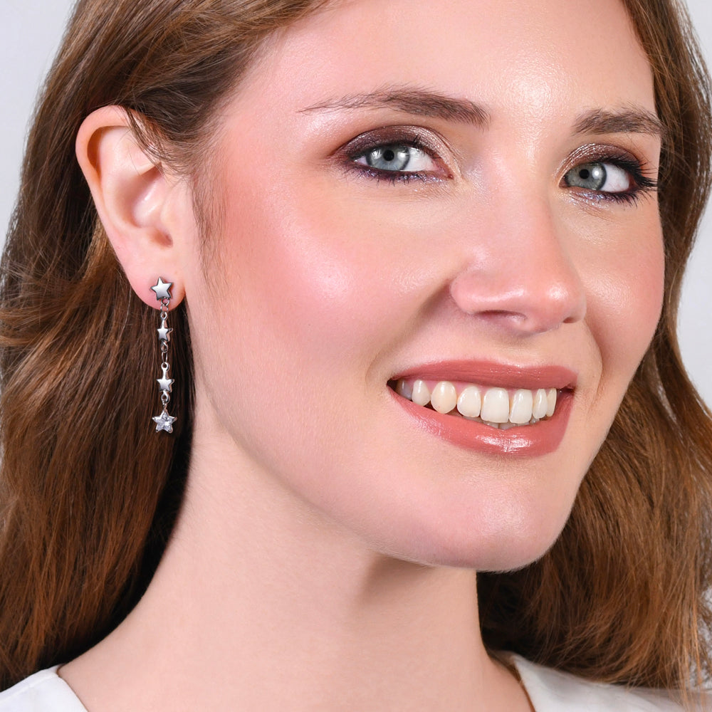 ORECCHINI DONNA IN ACCIAIO STELLE E ZIRCONI BIANCHI