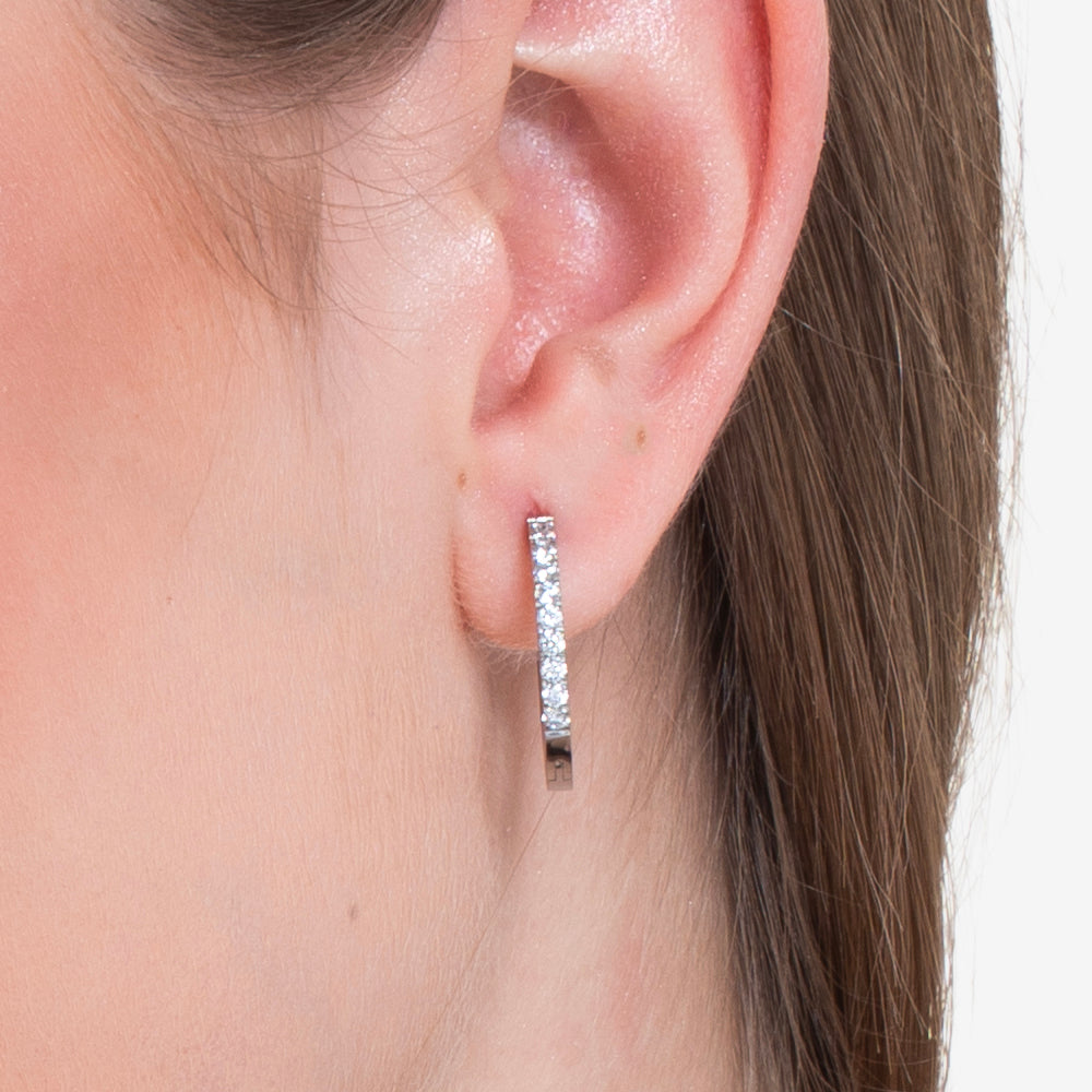 MONO ORECCHINO DONNA IN ACCIAIO  CON CRISTALLI BIANCHI