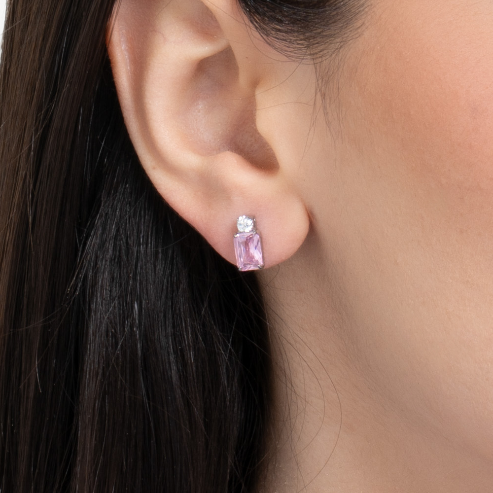 ORECCHINI DONNA IN ACCIAIO CON ZIRCONI ROSA E BIANCO