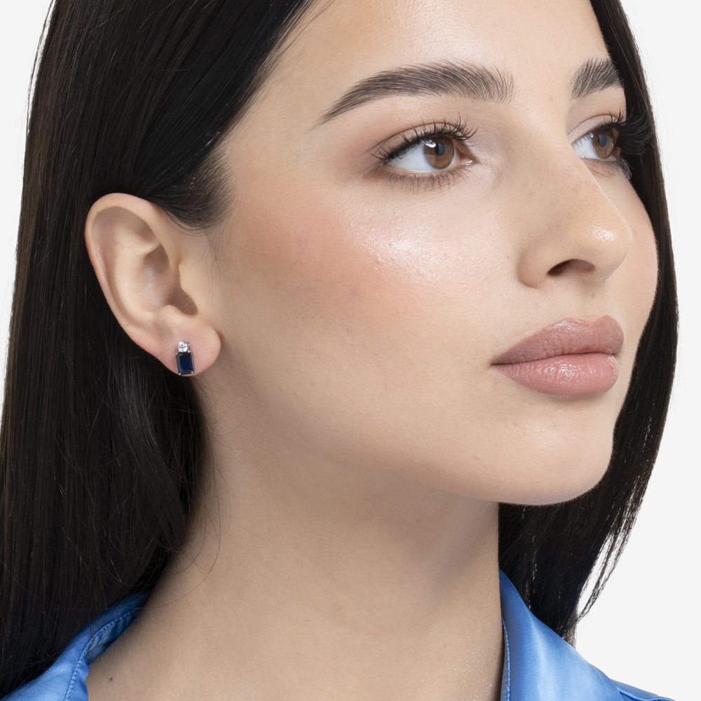 ORECCHINI DONNA IN ACCIAIO CON ZIRCONI BLU E BIANCHI