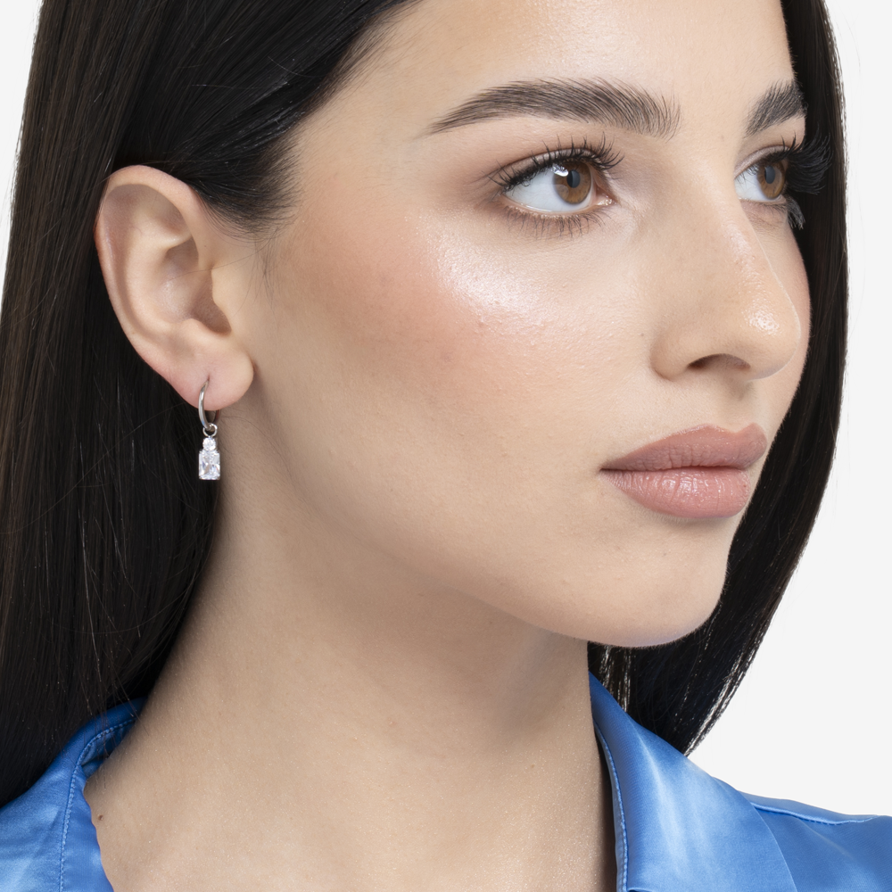 MONO ORECCHINI DONNA IN ACCIAIO CON ZIRCONI BIANCHI