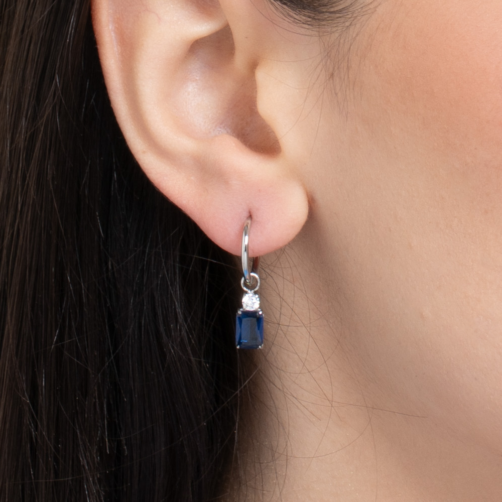 MONO ORECCHINI DONNA IN ACCIAIO CON ZIRCONI BLU E BIANCHI