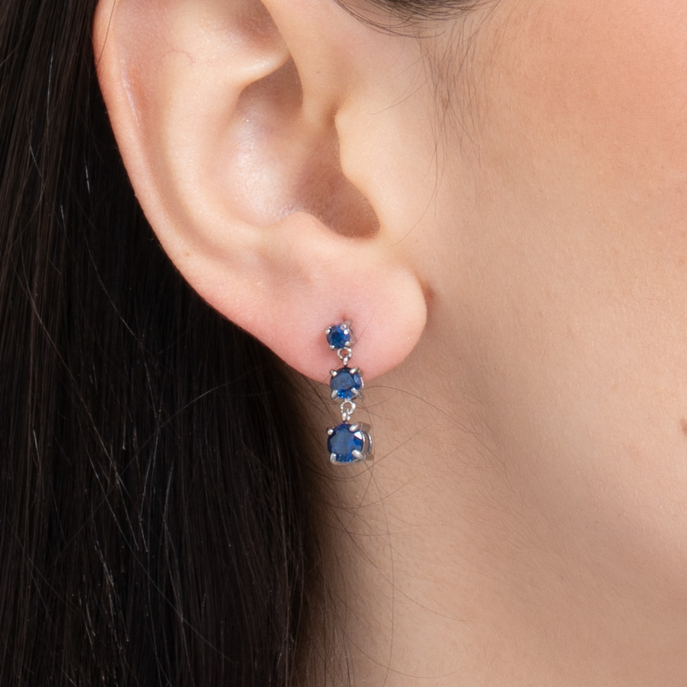 MONO ORECCHINI DONNA IN ACCIAIO CON ZIRCONI BLU