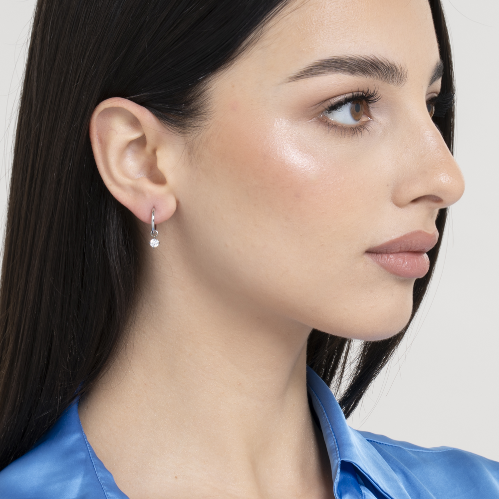 MONO ORECCHINI DONNA IN ACCIAIO CERCHIO CON ZIRCONE BIANCO