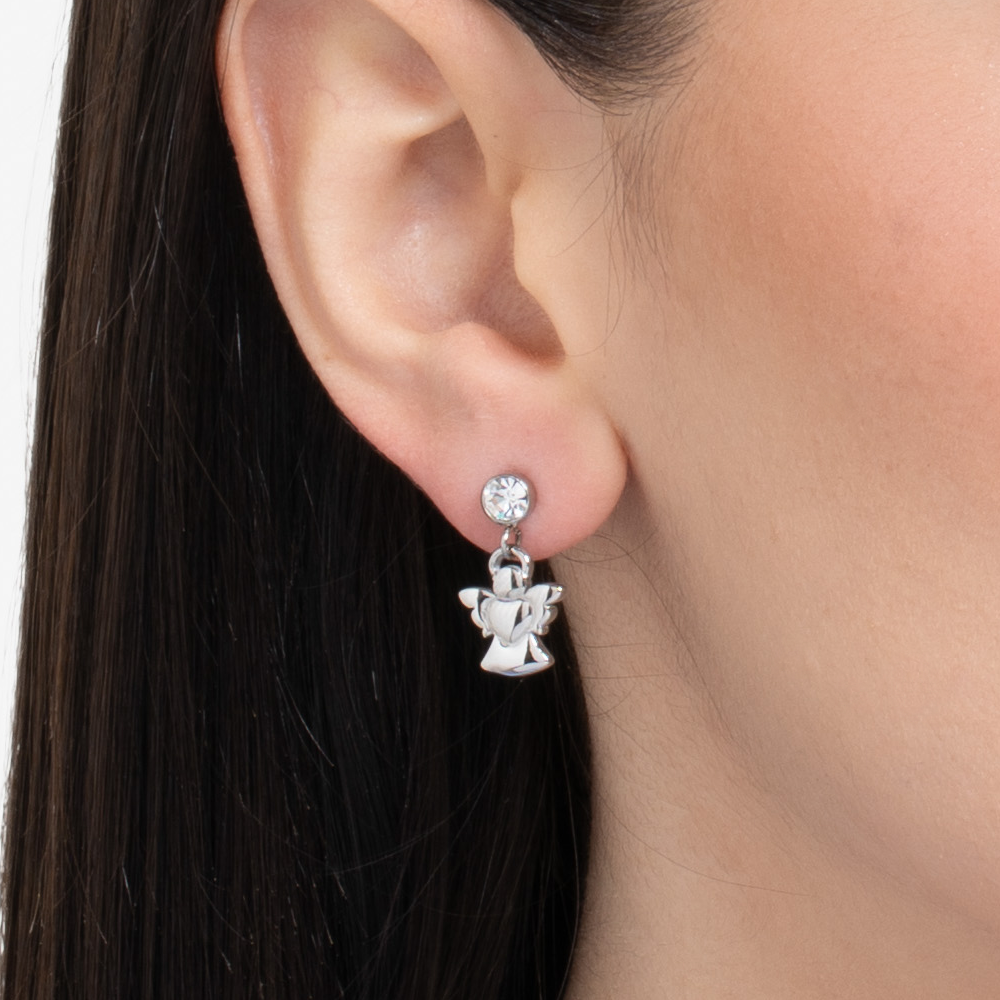ORECCHINI DONNA IN ACCIAIO CON ANGELO E ZIRCONE BIANCO