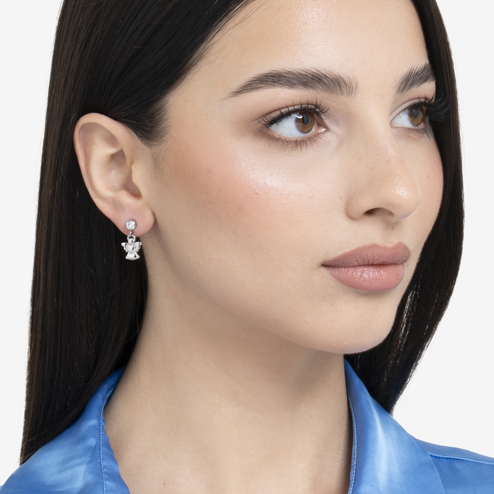 ORECCHINI DONNA IN ACCIAIO CON ANGELO E ZIRCONE BIANCO