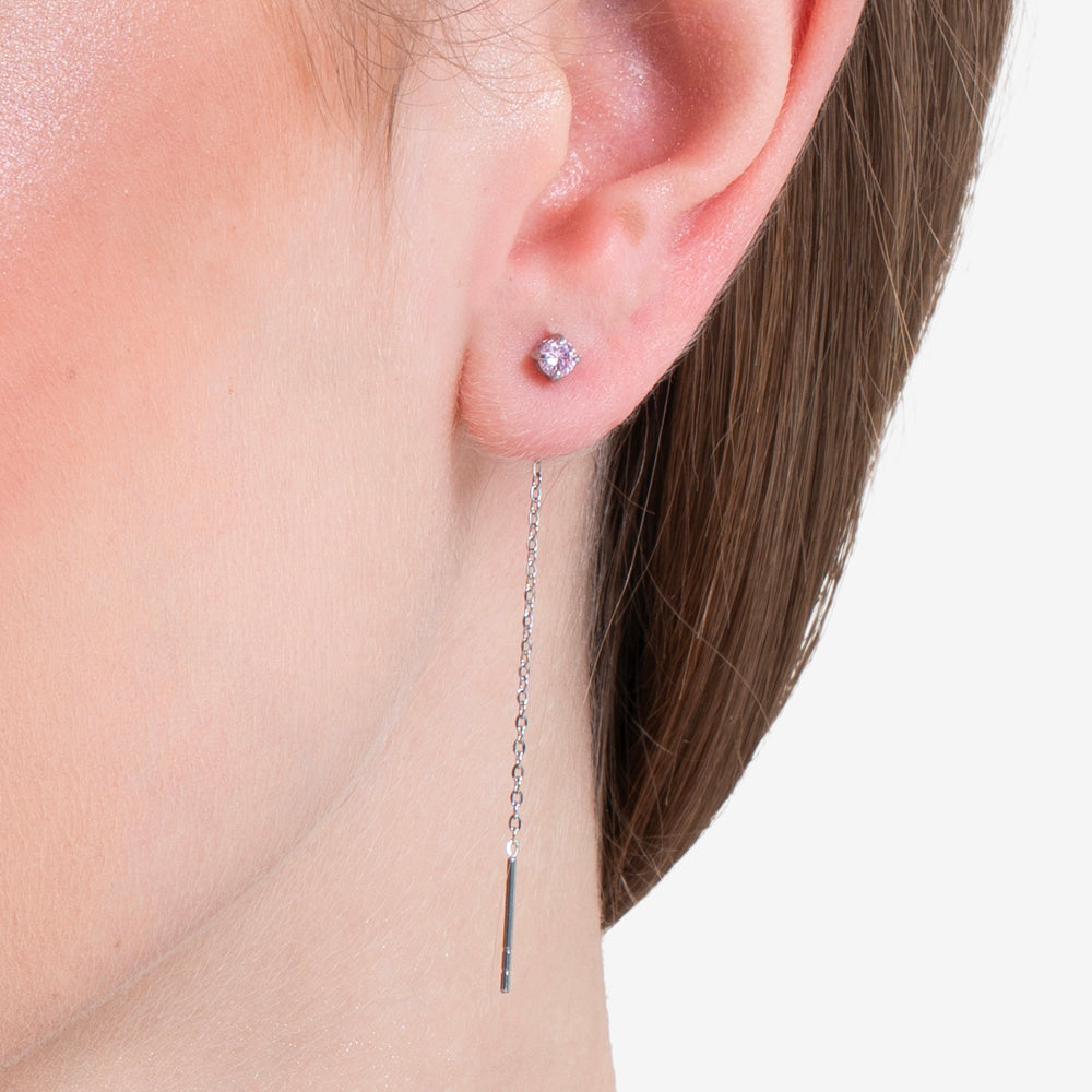 MONO ORECCHINO DONNA IN ACCIAIO CON CRISTALLO ROSA