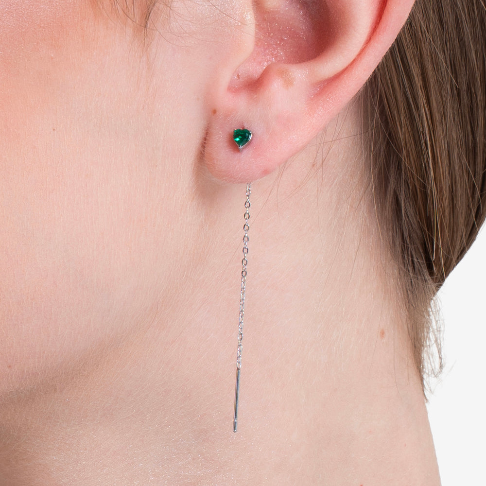 MONO ORECCHINO DONNA IN ACCIAIO CRISTALLO VERDE