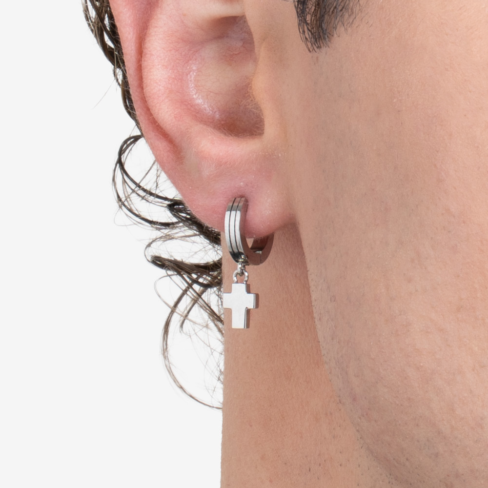 MONO STEEL MEN'S EARRING WITH CROSS