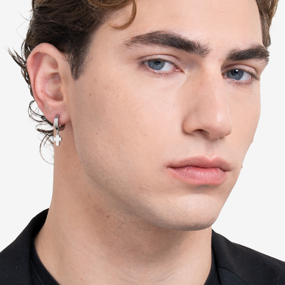 MONO STEEL MEN'S EARRING WITH CROSS