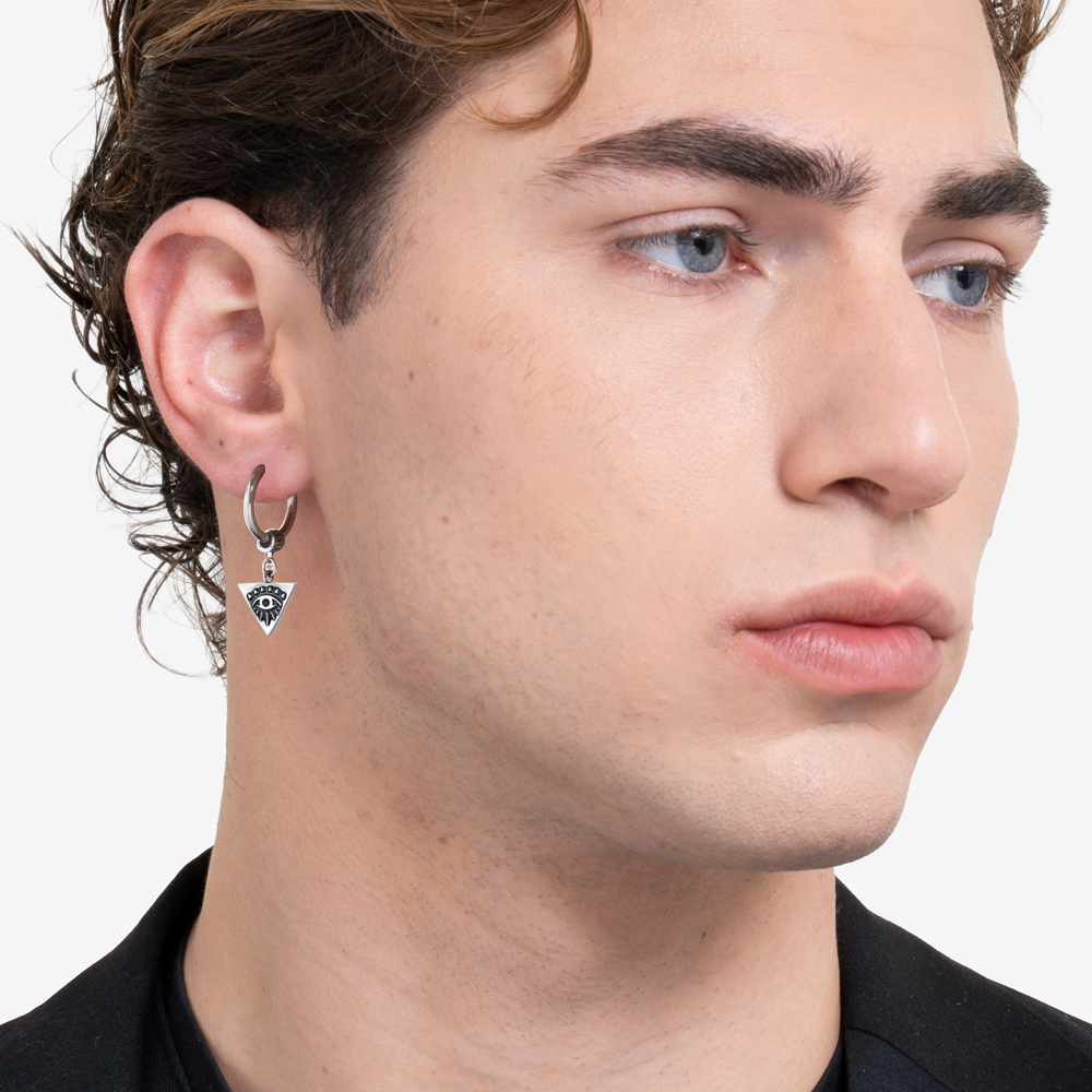 MONO ORECCHINO UOMO IN ACCIAIO CON OCCHIO EFFETTO VINTAGE