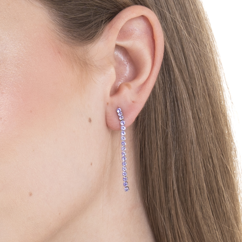 MONO ORECCHINO TENNIS DONNA IN ACCIAIO CON ZIRCONI LILLA