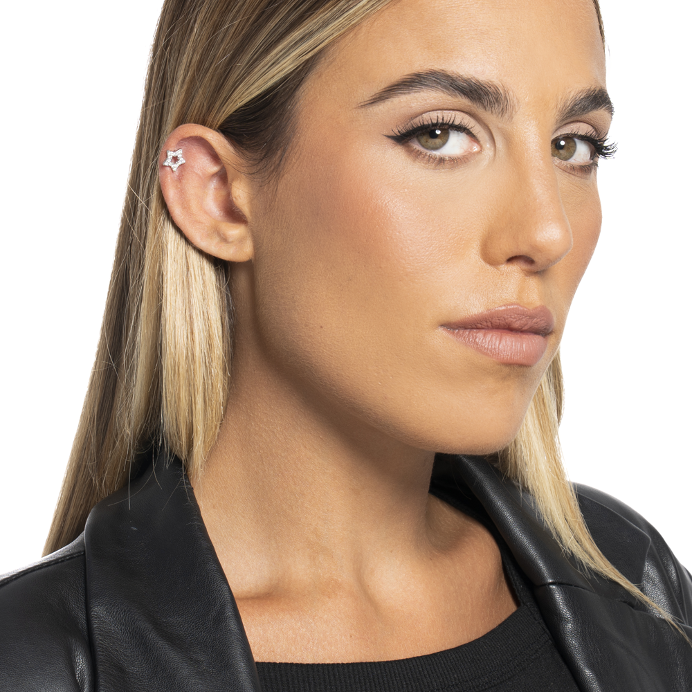 PIERCING ORECCHIO DONNA IN ACCIAIO FORMA STELLA CON ZIRCONI BIANCHI