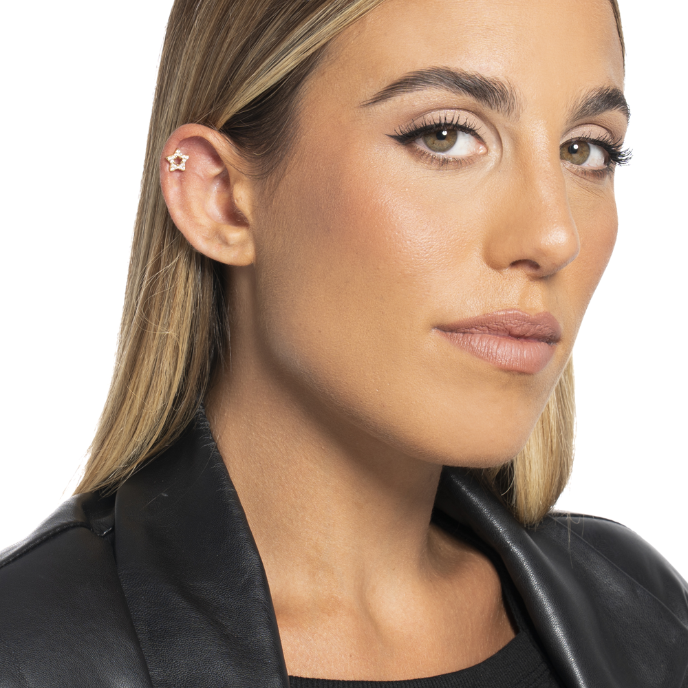 PIERCING ORECCHIO DONNA IN ACCIAIO FORMA STELLA CON ZIRCONI BIANCHI COLORE ORO