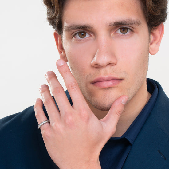 WOMEN'S AND MEN'S STEEL WEDDING BAND WITH WHITE CRYSTALS